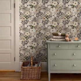 VistaPalette boho-daisy-wallpaper-cream-brown easy peel-and-stick installation