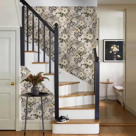 VistaPalette boho-daisy-wallpaper-cream-brown vibrant floral pattern enhances photoshoots