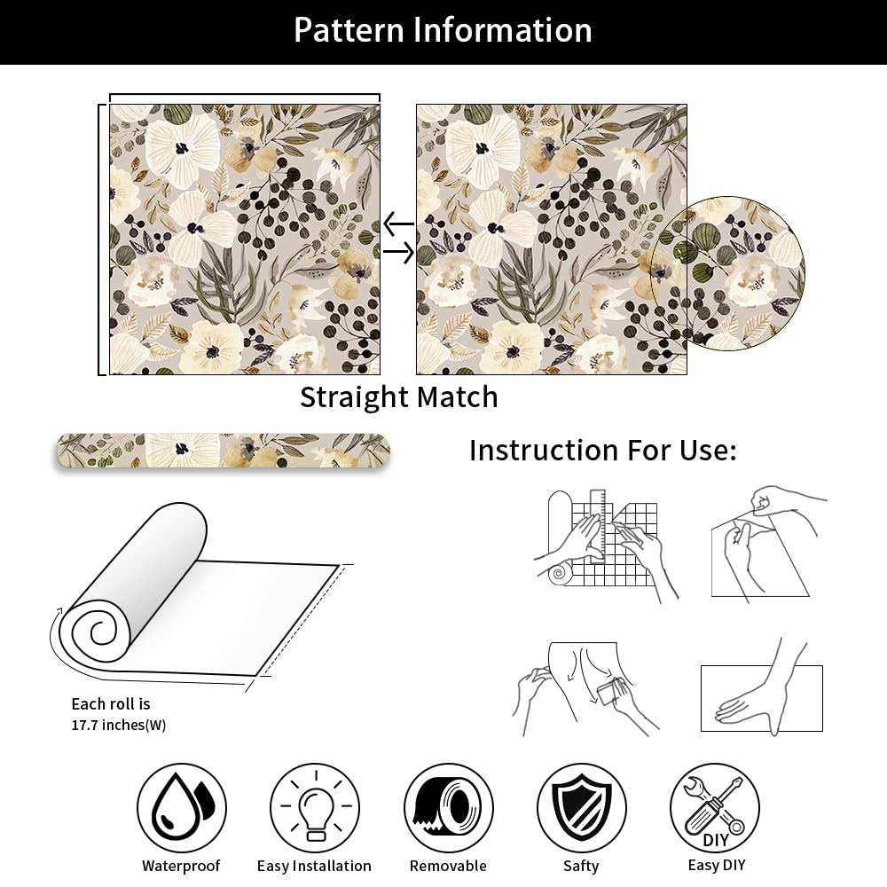 VistaPalette boho-daisy-wallpaper-cream-brown versatile for living spaces and bathrooms