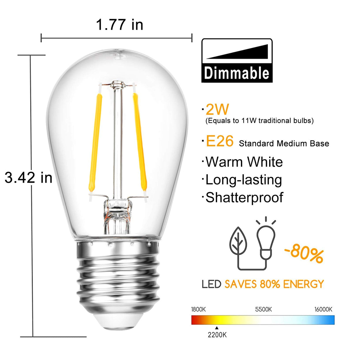 VISTERLITE shatterproof S14 LED bulbs for outdoor use
