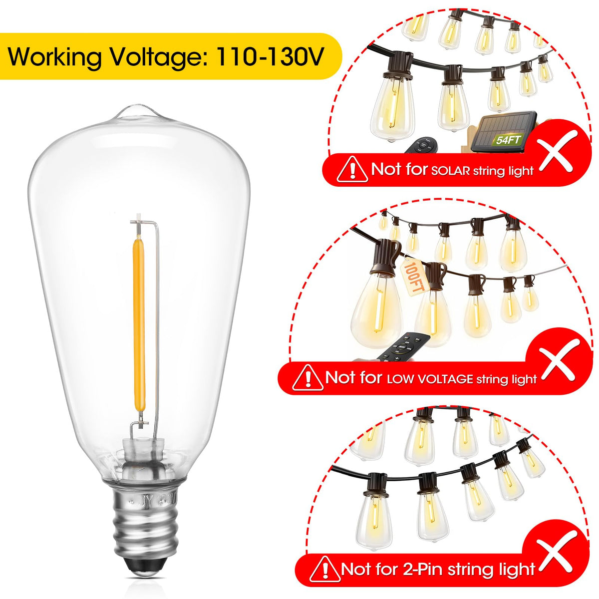 VISTERLITE ST38 LED bulb in garden string lights demonstrates weatherproof design
