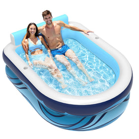 VISTOP inflatable pool with seats and cup holders for relaxing poolside.