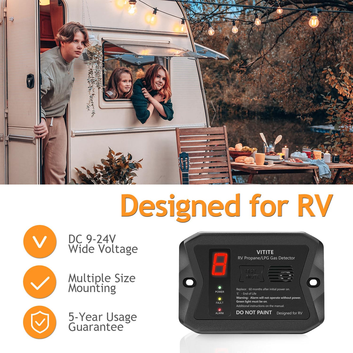 VITITE RV propane detector with digital display shows real-time readings