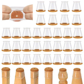 VIUME chair leg protectors pack shown on legs guarding hardwood floors.