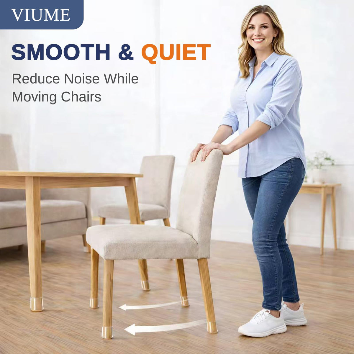 VIUME floor protectors minimize chair noise during everyday movement