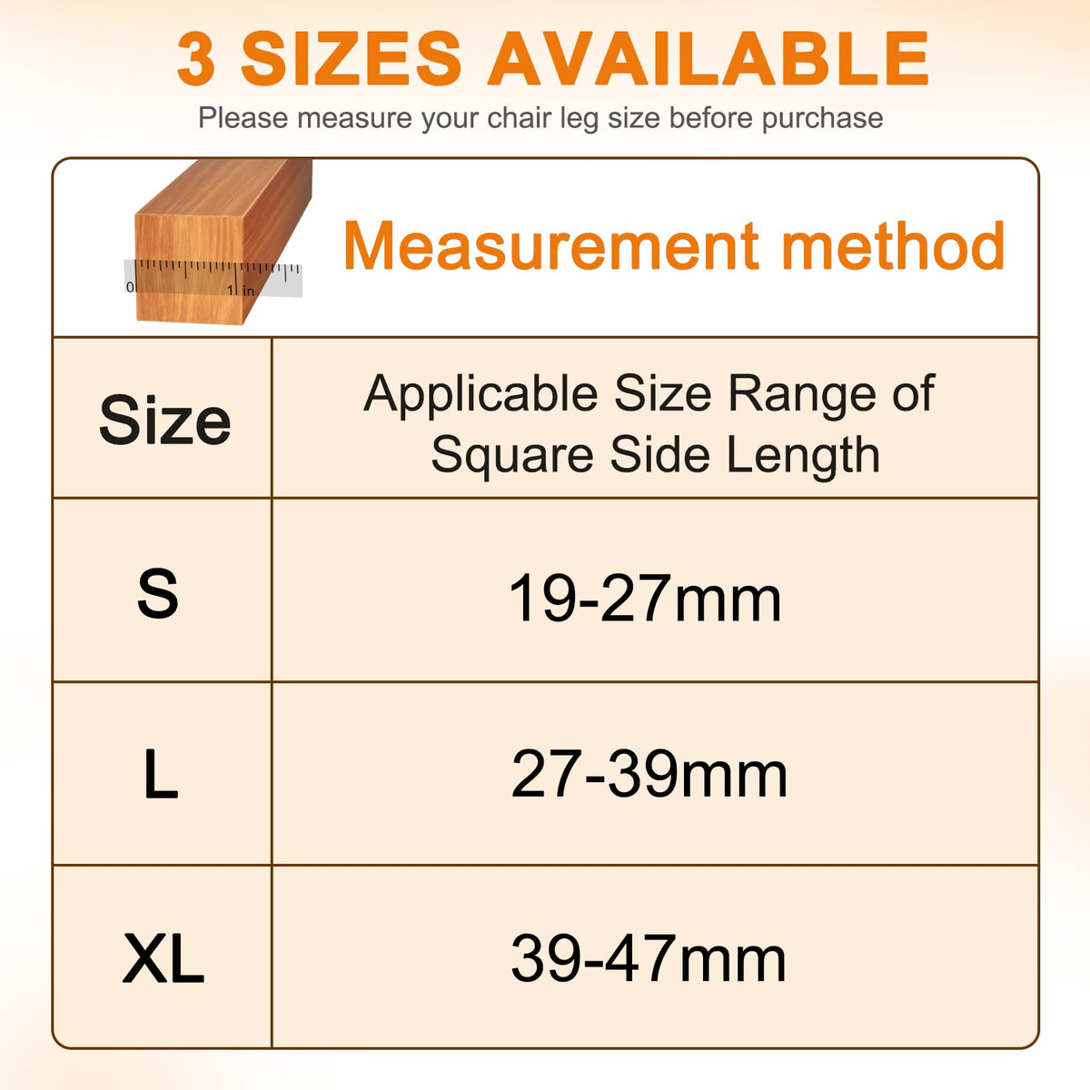VIUME universal square-leg caps fit 3/4 to 1 inch legs
