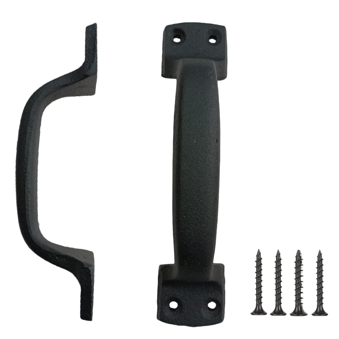 VivaLight 7-inch barn door handle front view with rugged cast iron finish