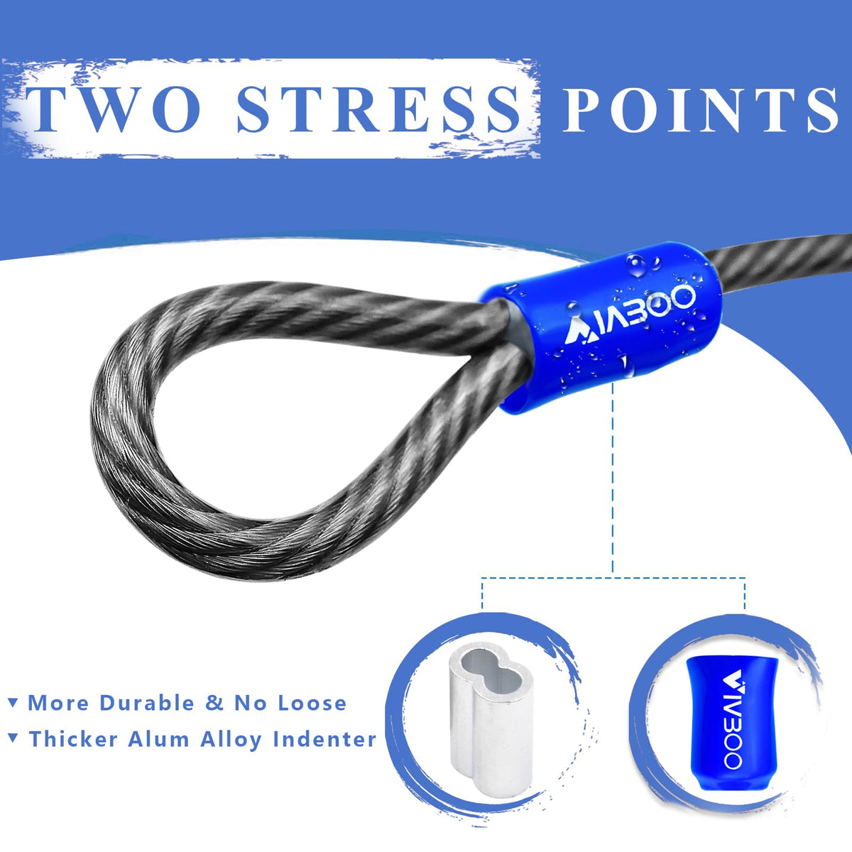 VIVBOO security cable with loops fits padlocks, U-locks, and discs.