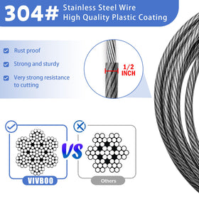 VIVBOO vinyl-covered cable protects against rust and scratches outdoors.