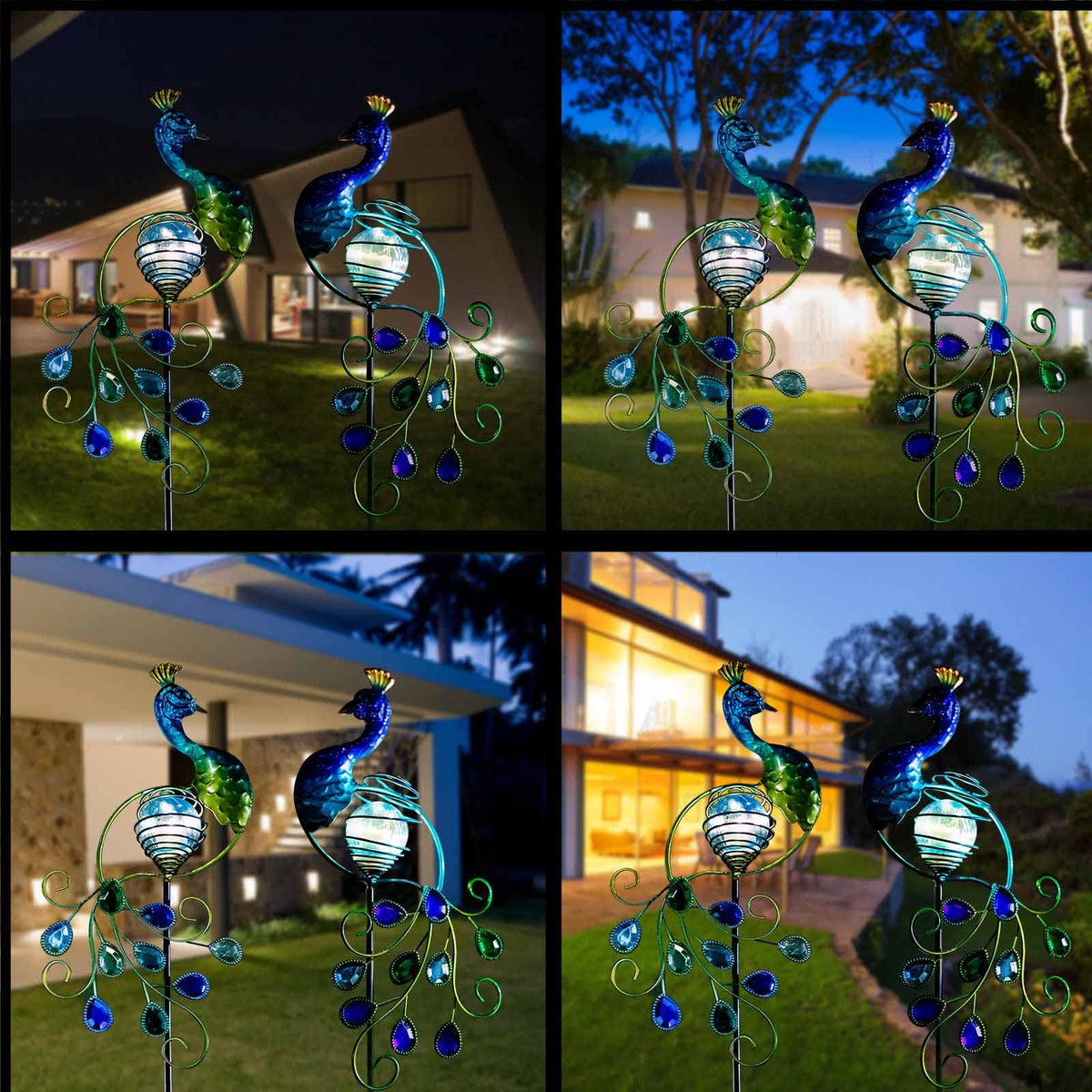 Viveta garden stake peacock shines at night for welcoming outdoor ambiance.