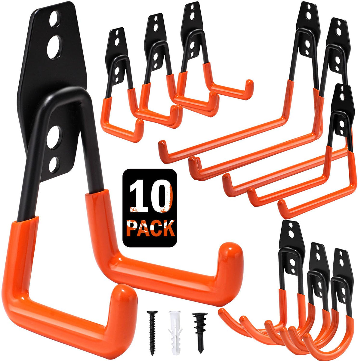 Vivicreate 10-pack garage hooks provide heavy-duty wall mounting for secure tool organization.