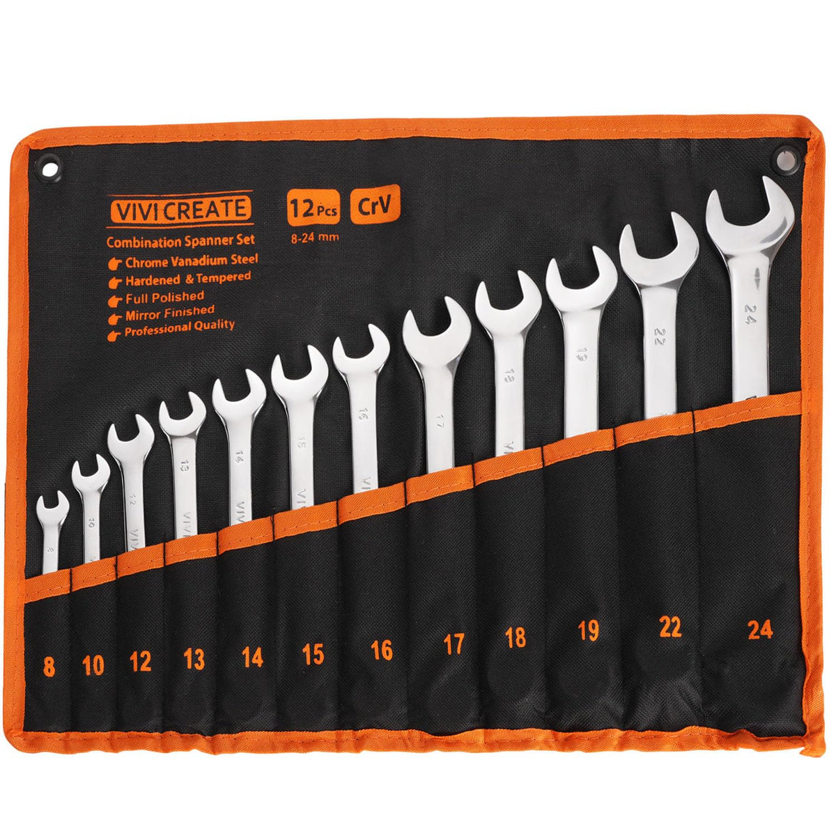 Vivicreate 12-piece wrench set in oxford storage bag for organized garage tools.