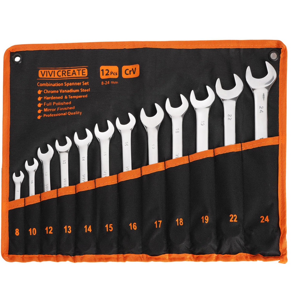 Vivicreate 12-piece wrench set in oxford storage bag for organized garage tools.