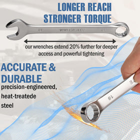 Vivicreate chrome-plated Cr-V steel wrenches offer corrosion resistance.