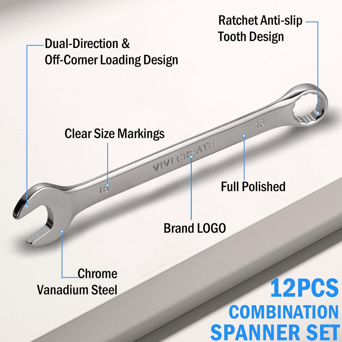 Vivicreate metric wrenches with engraved sizes for quick identification.