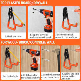Vivicreate multi-size hooks organize ladders, bikes, and hoses efficiently.