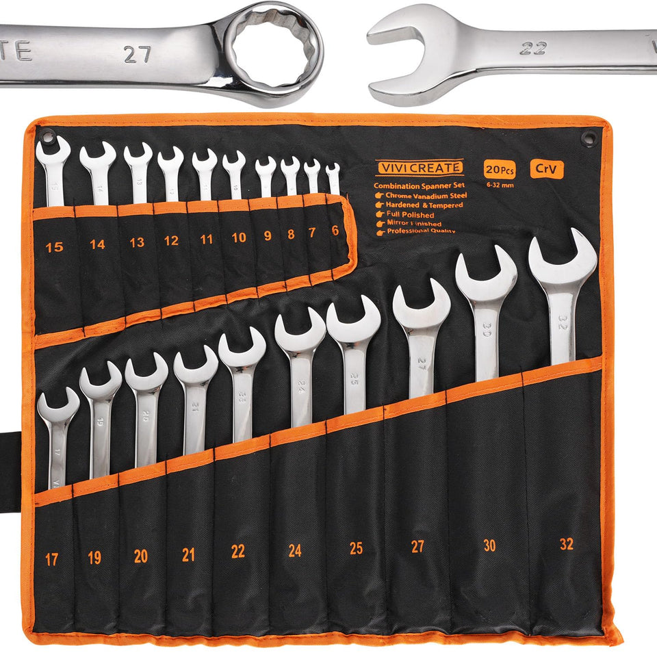 Vivicreate 20-piece metric wrench set with engraved sizes for quick identification.