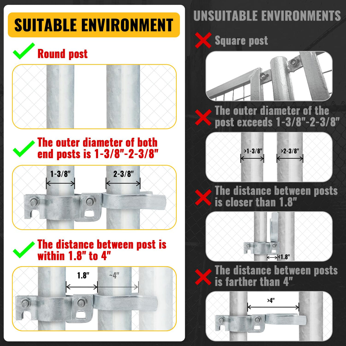 VIVIDA latch post-fit illustration showing correct spacing