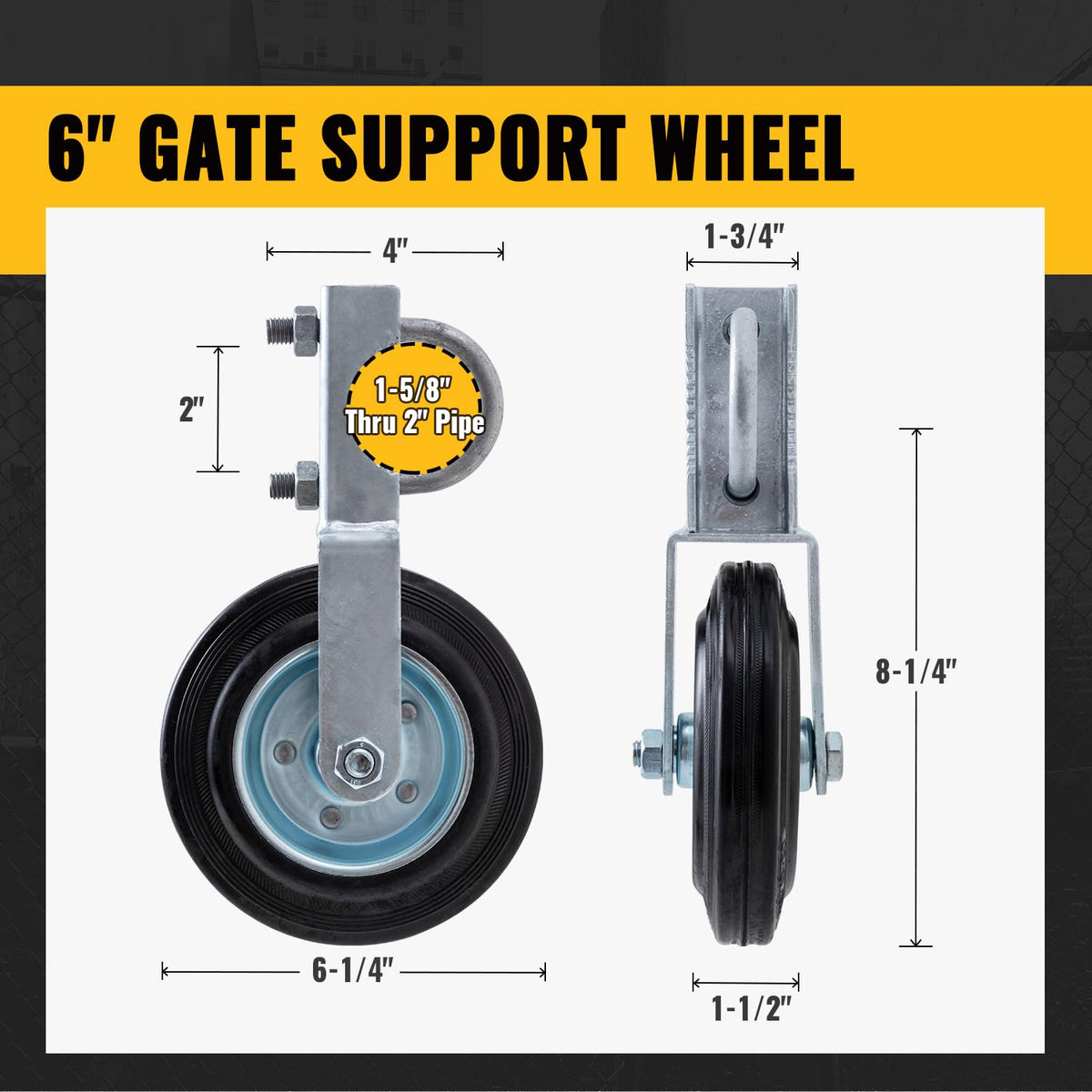 Galvanized bearing on VIVIDA gate wheel resists outdoor corrosion