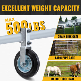 Solid rubber tire on VIVIDA gate wheel for smooth outdoor use