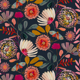 Vividpatch floral wallpaper closeup navy pink orange for bold accent walls