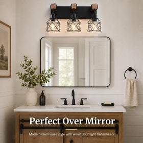 Vivihobb wood and metal wall light in rustic design above sink