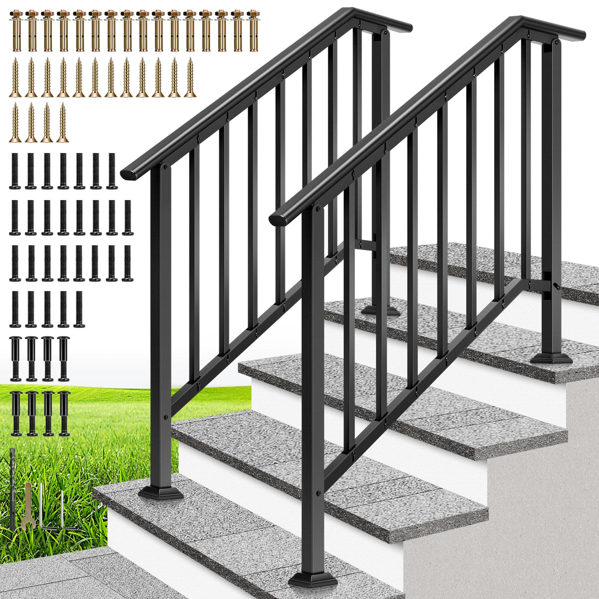VIVOHOME 2-pack galvanized steel hand rails for outdoor steps provide stable support.