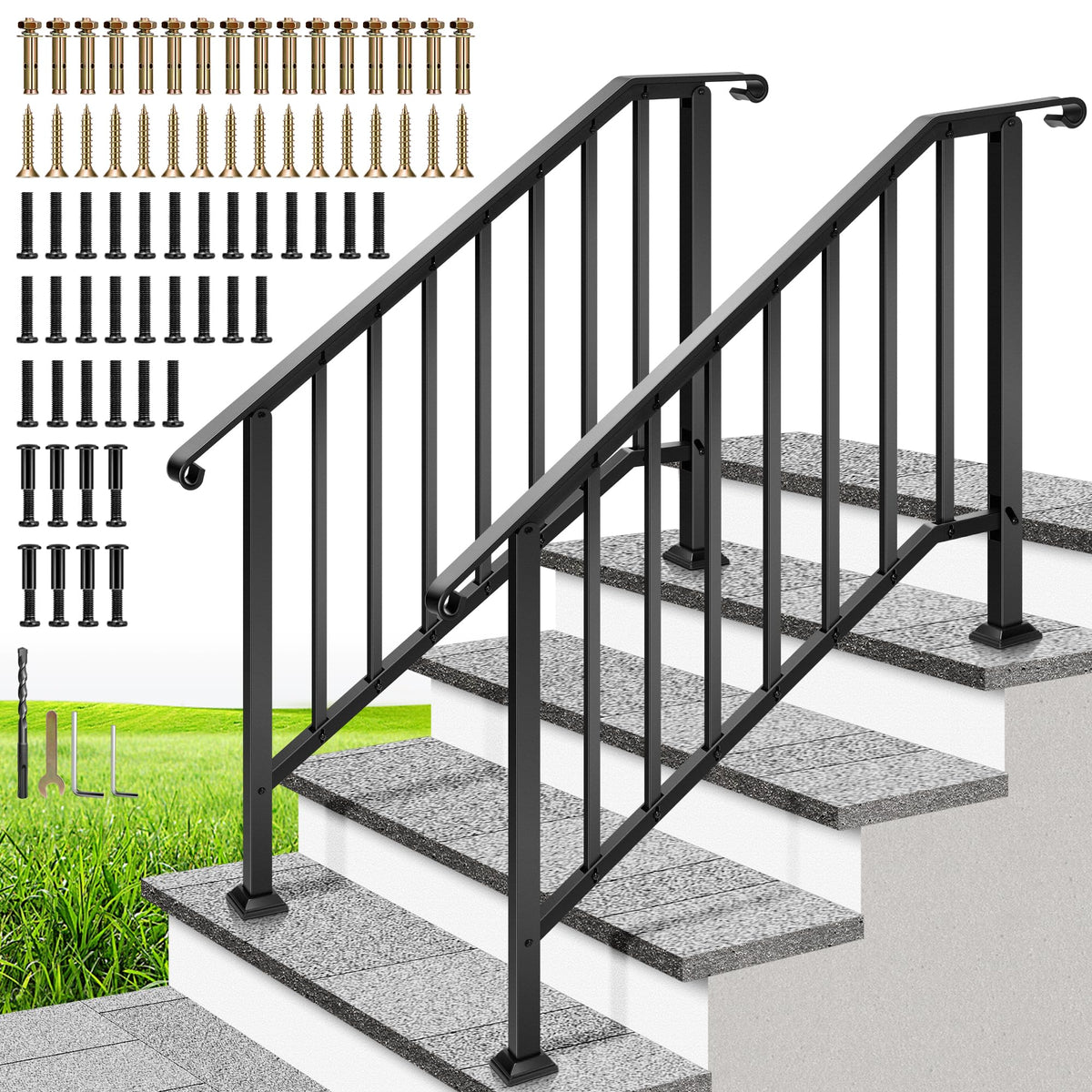VIVOHOME galvanized steel hand rail with curved ends for safe outdoor stairs
