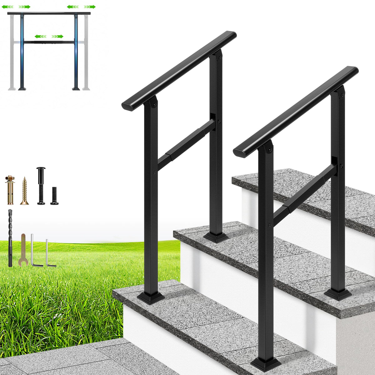 VIVOHOME adjustable outdoor handrails for two-step stairs