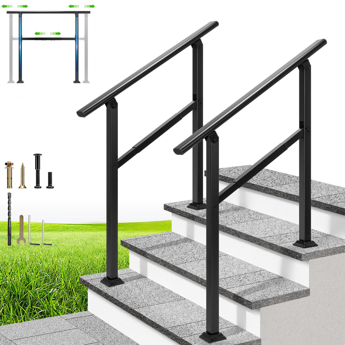 VIVOHOME adjustable outdoor handrail assembly on stairs for secure support.
