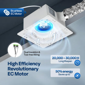 Close-up of VIVOHOME AutoFlow EC motor highlighting energy efficiency.