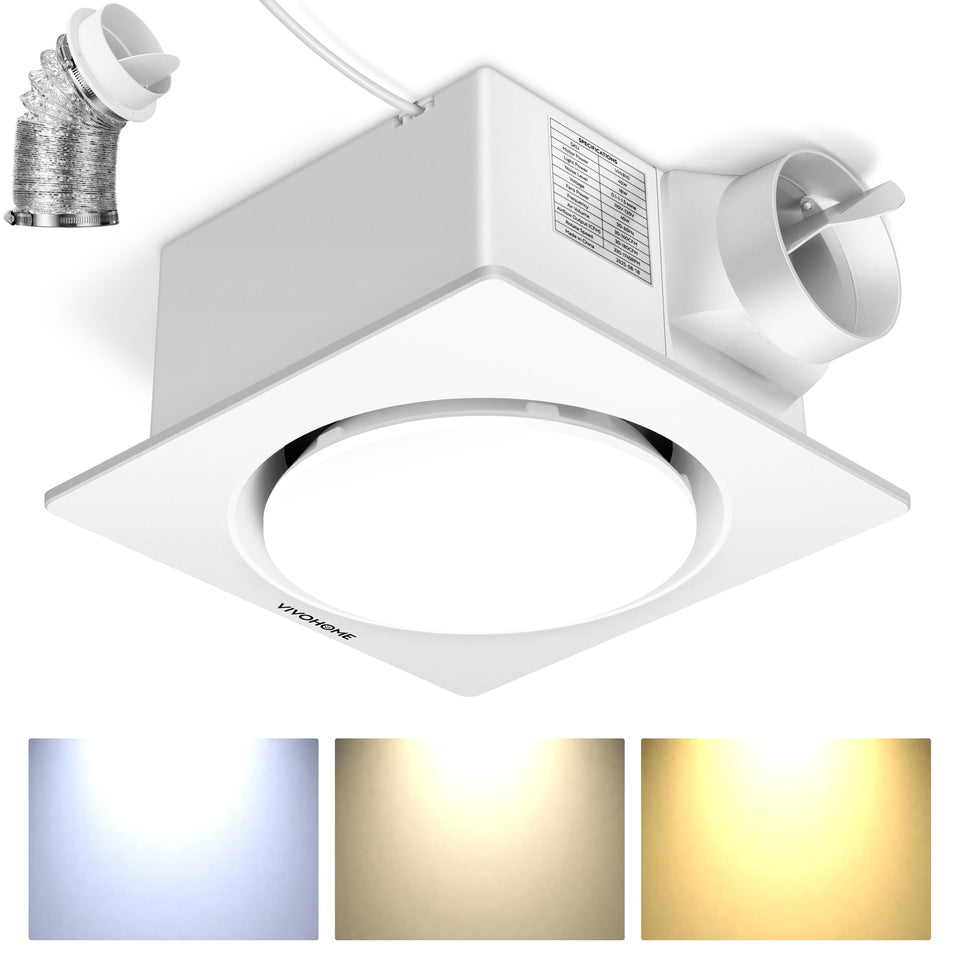 VIVOHOME Autoflow front view showing a sleek ceiling-mounted bathroom fan for quiet ventilation.