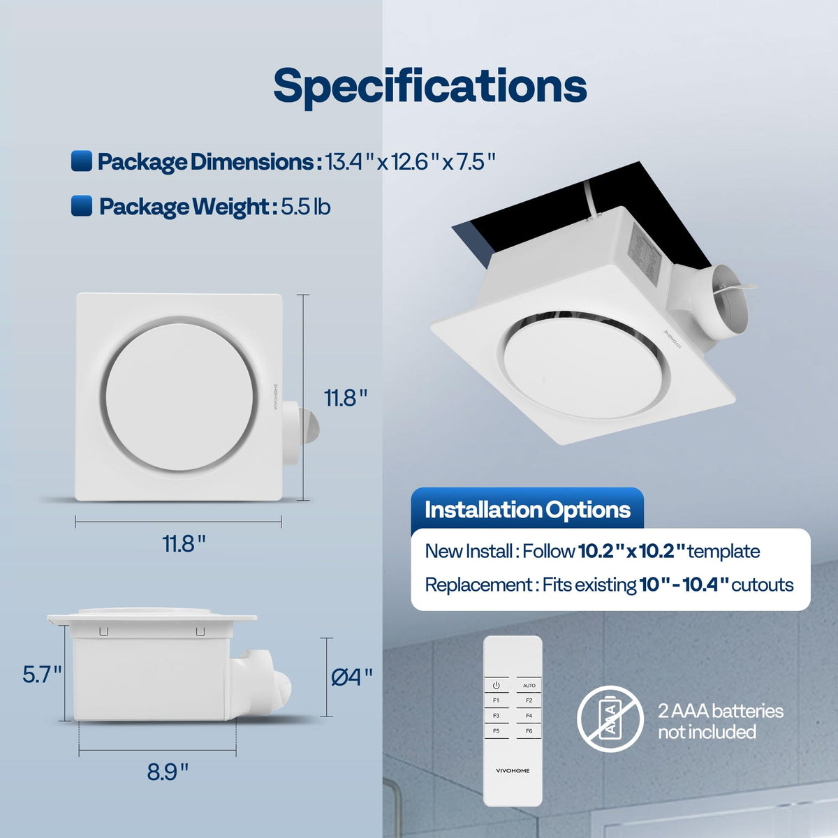 Cut-out template and hardware aid tool-free VIVOHOME AutoFlow installation.