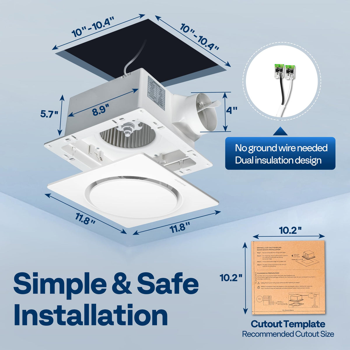 VIVOHOME AutoFlow sleek white panel blends with modern ceilings.
