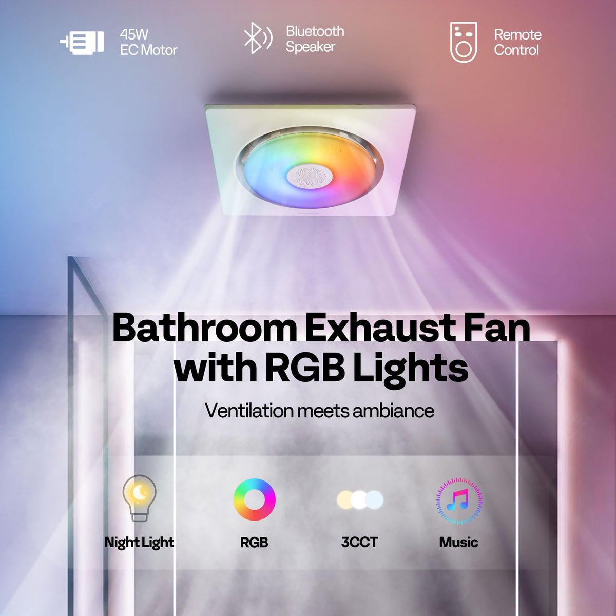 VIVOHOME exhaust fan with Bluetooth speaker delivering shower music.