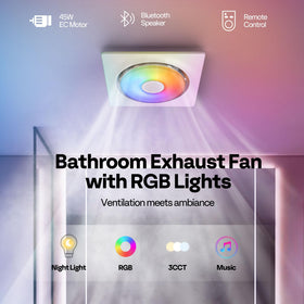 VIVOHOME exhaust fan with Bluetooth speaker delivering shower music.