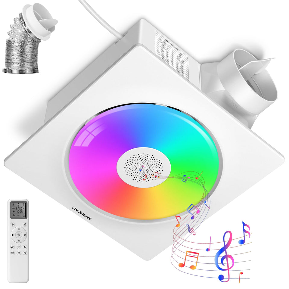 VIVOHOME bathroom exhaust fan with RGB light and humidity sensor for automatic moisture control.