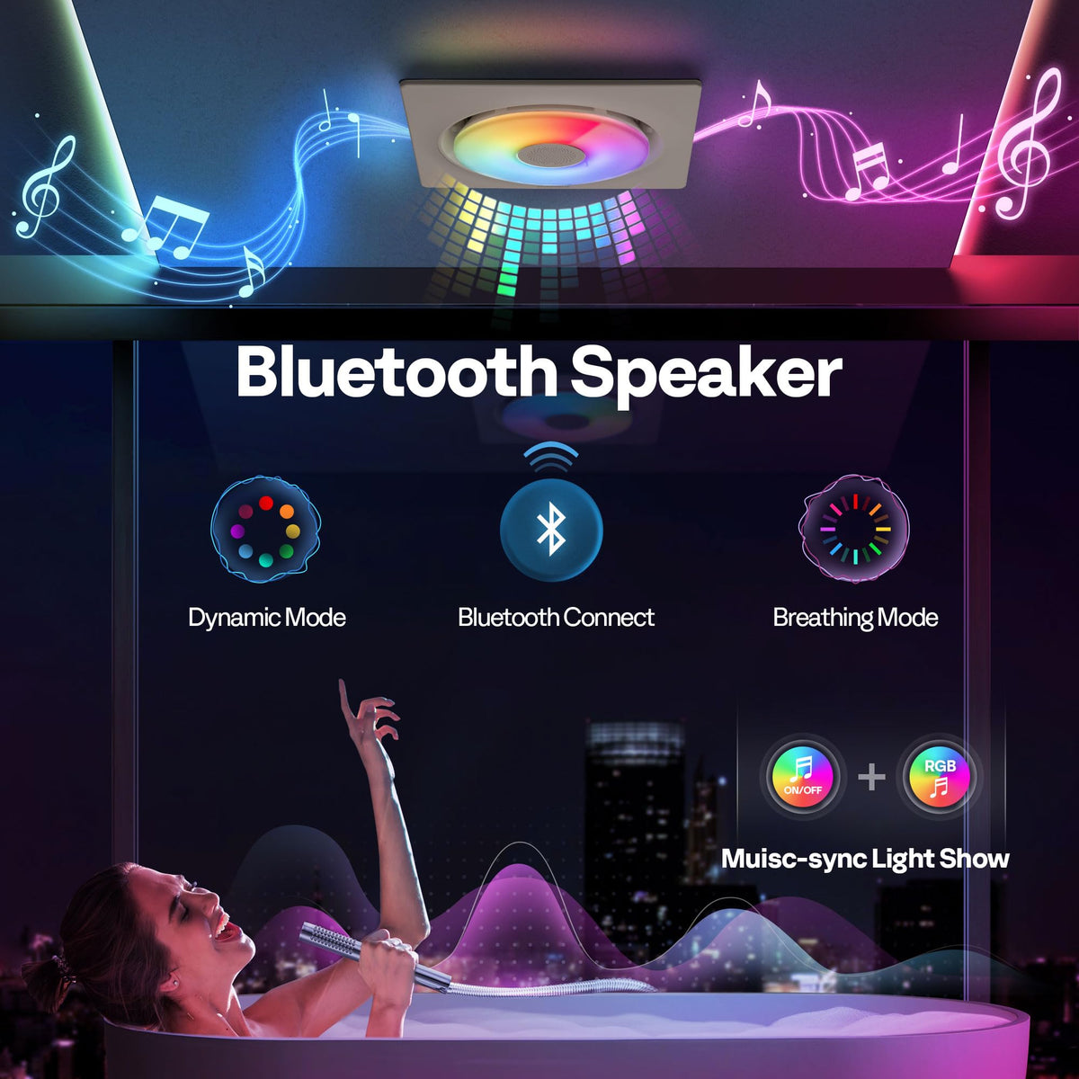 VIVOHOME color-cycle lighting creates immersive ambient mood.