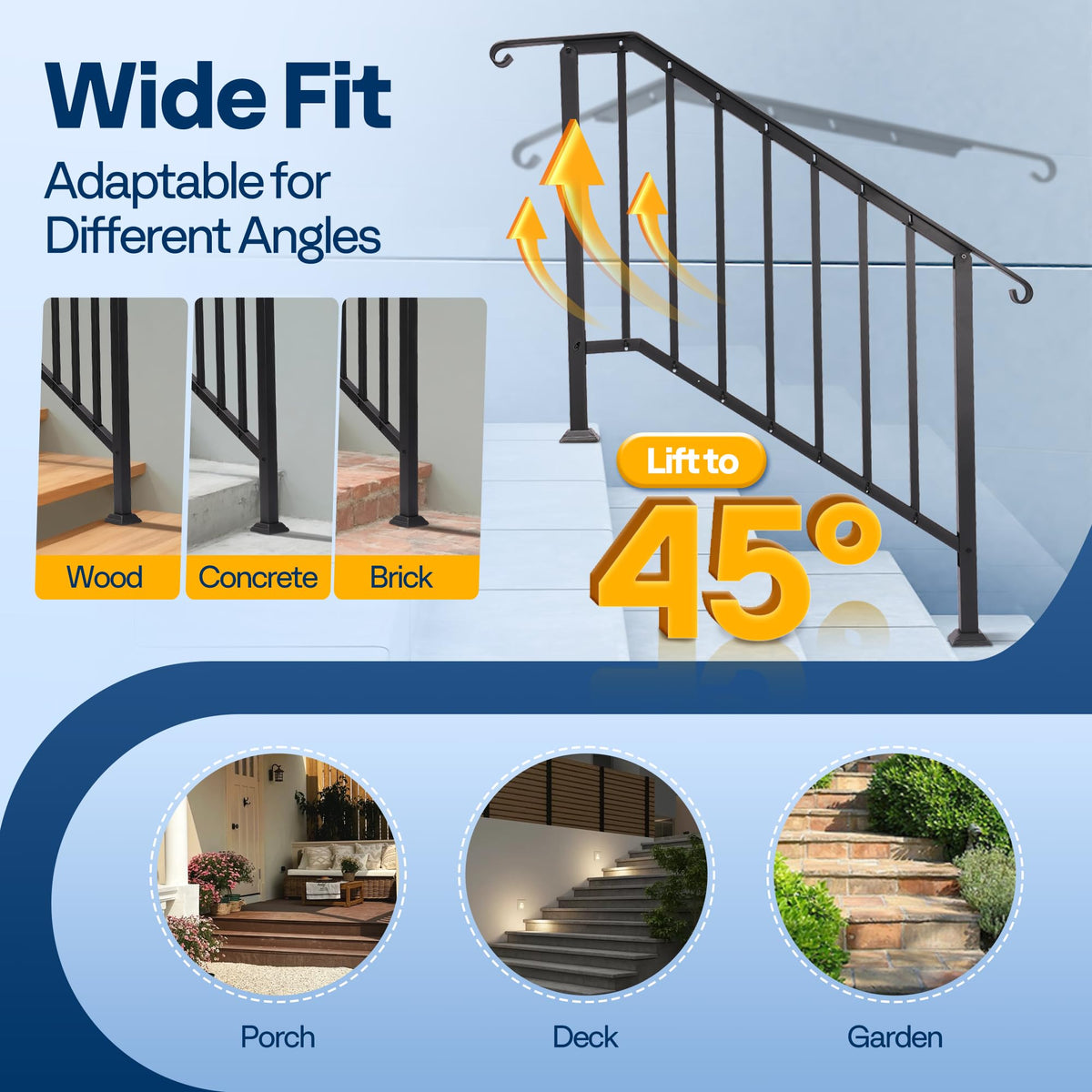 Adjustable height up to 9.6 inches for varied stair dimensions