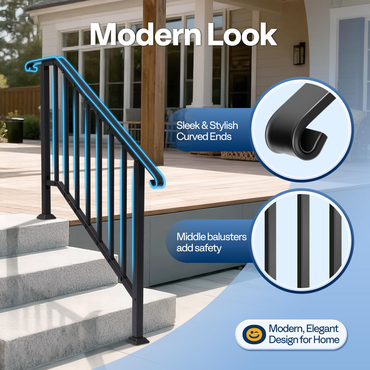 VIVOHOME rails with pre-drilled holes for DIY installation on wood, concrete, or brick steps