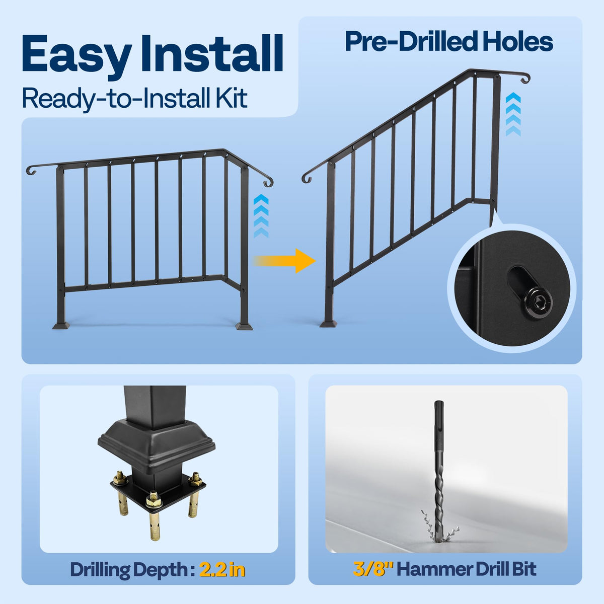 Includes hardware and a 3/8 inch drill bit for quick setup