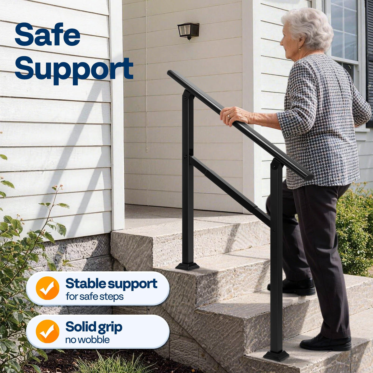 VIVOHOME galvanized steel stair rail showcases durable weatherproof construction.