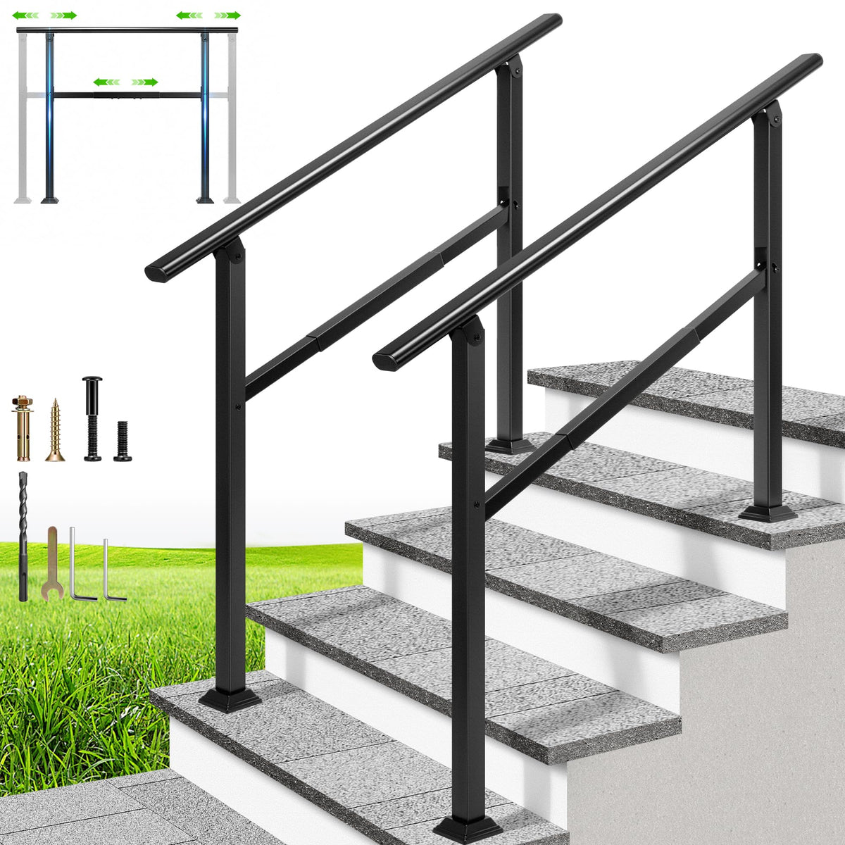 VIVOHOME outdoor handrail with oval design boosts porch safety on stairs.