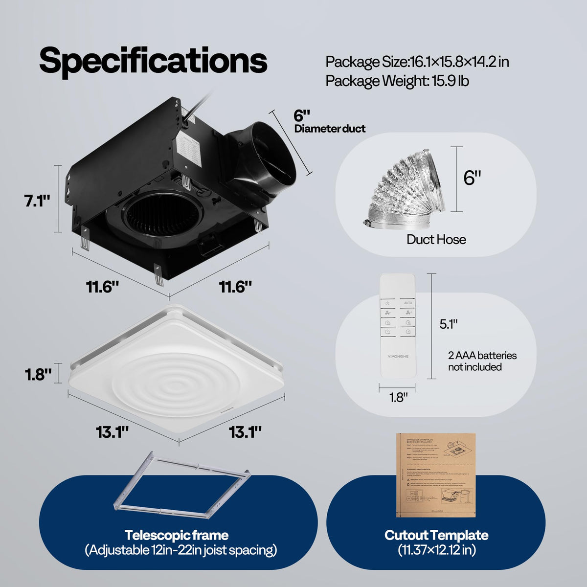 VIVOHOME quiet EC motor delivers low-noise operation in bathrooms.