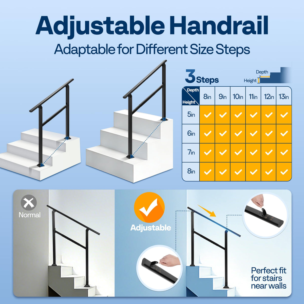 VIVOHOME black oval handrail adds modern style and safety.