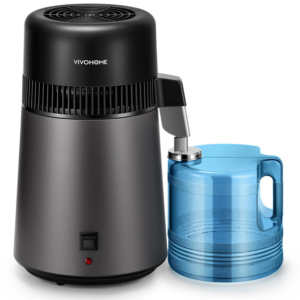 Vivohome Water Distiller 4L front view in stainless steel for home use.