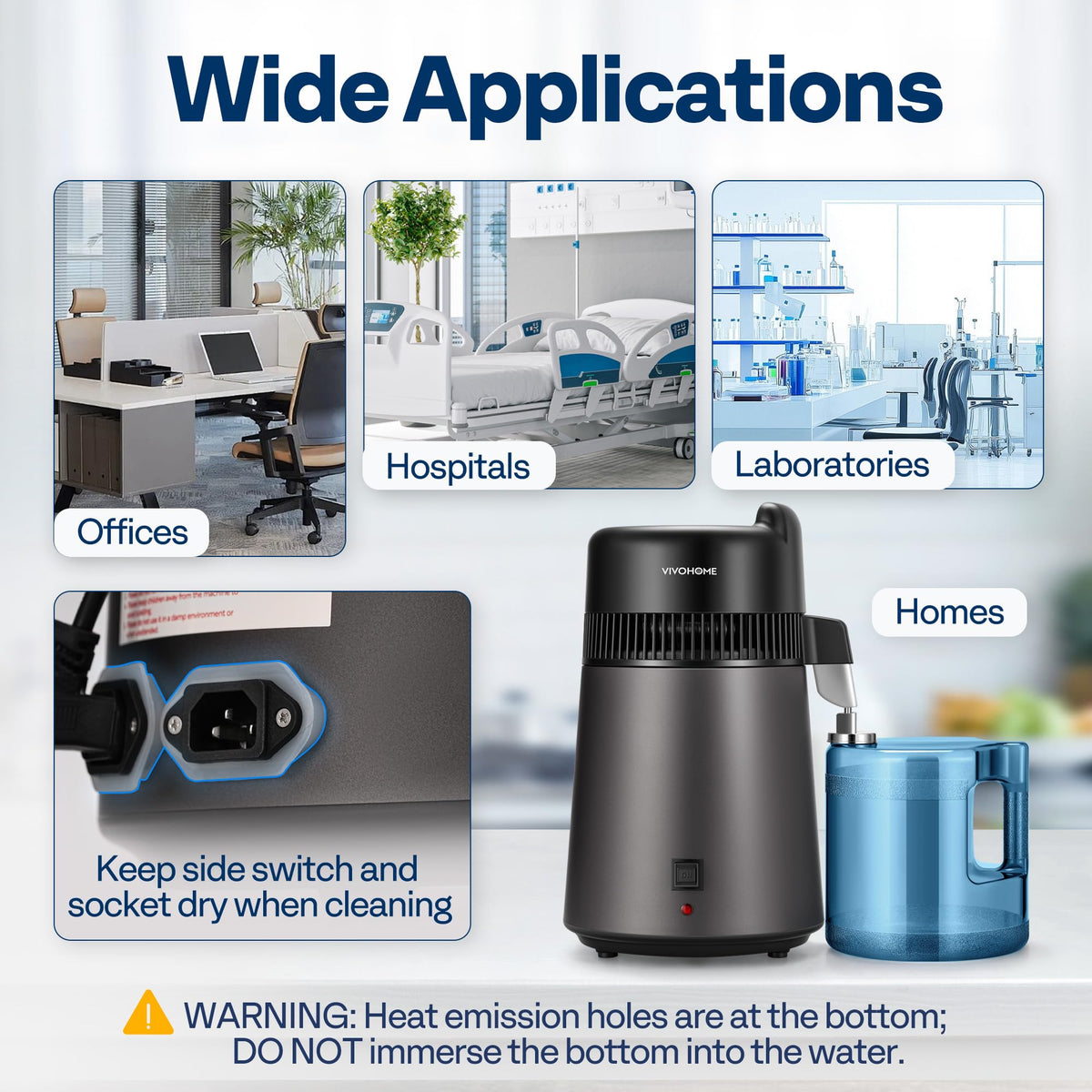 VIVOHOME distiller lid handle enables easy lifting and access.