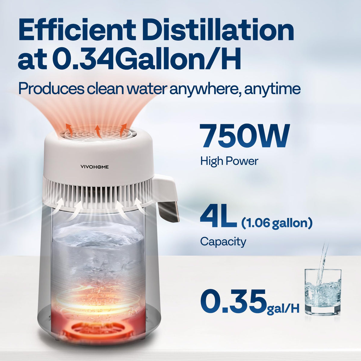 VIVOHOME water distiller stainless-steel body conveys durability and easy cleaning.