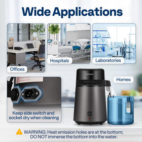 Dual temperature sensors provide safe distillation and auto shut-off.