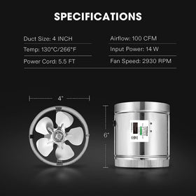 VIVOSUN 4-inch inline duct fan in-use in bathroom showing quiet operation.